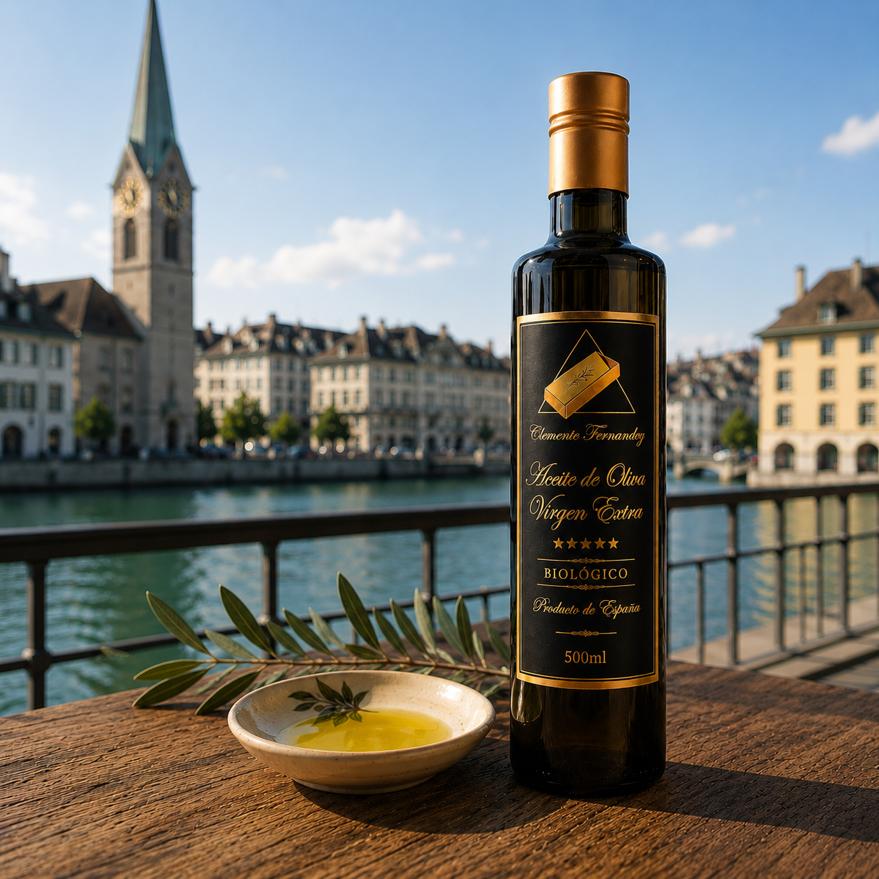 Schwarze Glasflasche Clemente Fernández mit goldener Krone
